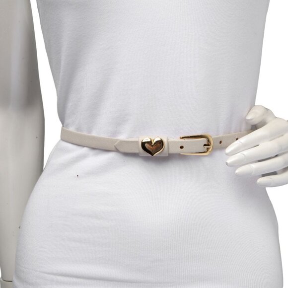 Vintage Beverly Hamburg Skinny Leather Belt  Gold Heart Beige Made in Canada - Picture 4 of 14